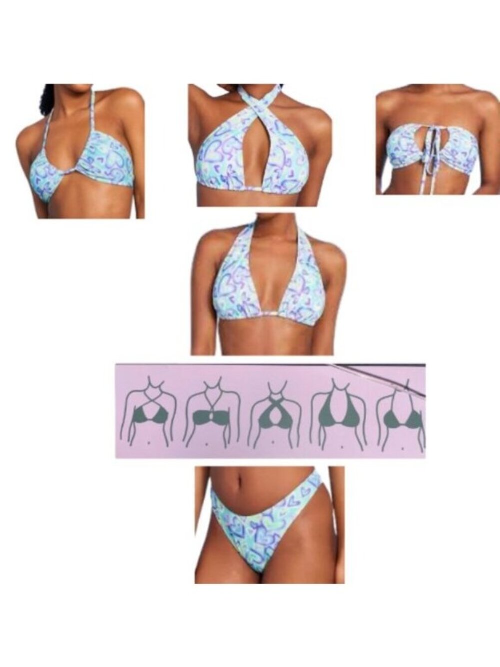 110🆕Small Multiway Bikini Top Low Rise Cheeky Ultra High Leg Bottom Tie-Dye NWT